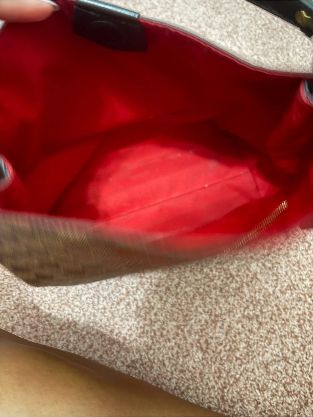 Louis Vuitton Damier Ebene Shoulder Bag with Red Interior